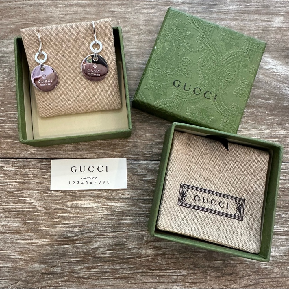 Gucci made in Italy sterling silver trademark drop earring, with box, OSFM